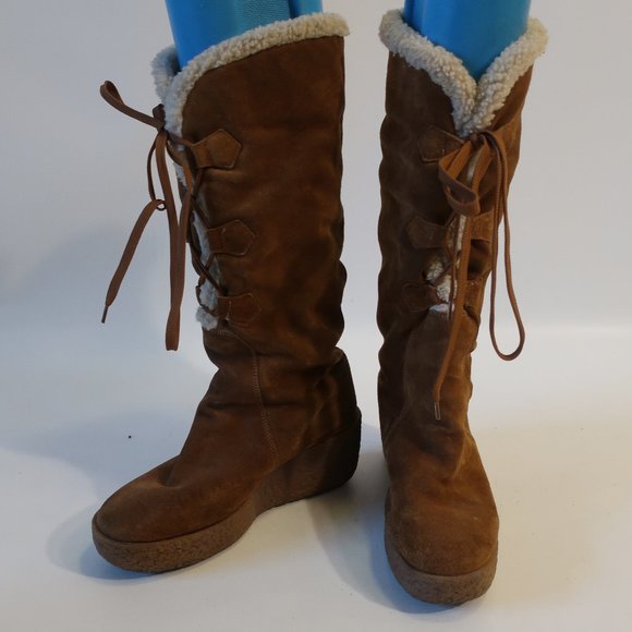 KORS Michael Kors Shoes - Womens Kors Brown Rubber Platform Wedge Lace-up Suede Boots 8.5
